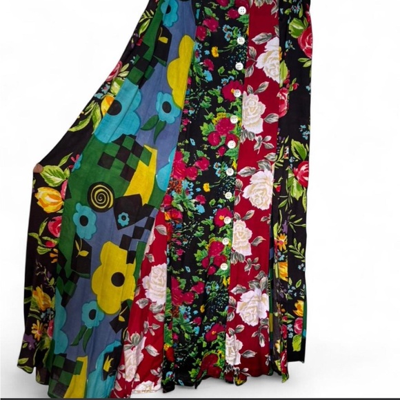 Colorful Vintage JouJou 90's Maxi Skirt With Buttons And Side Slits - Picture 3 of 7